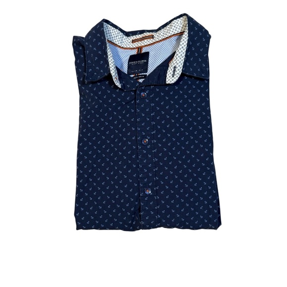 Denim & Flower Button Up Shirt Men's M Slim Fit Blue with Blue Anchor Pattern - Picture 5 of 8